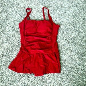 Women’s Red Ruched One Piece Swimsuit Size L